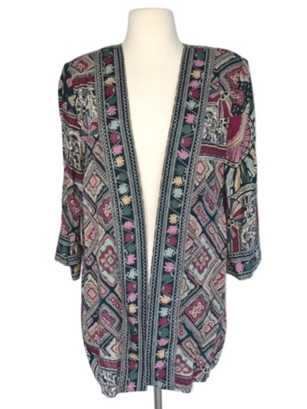 Vintage Open Front Printed Jacket Cardigan Multicolor Print 14 Petite